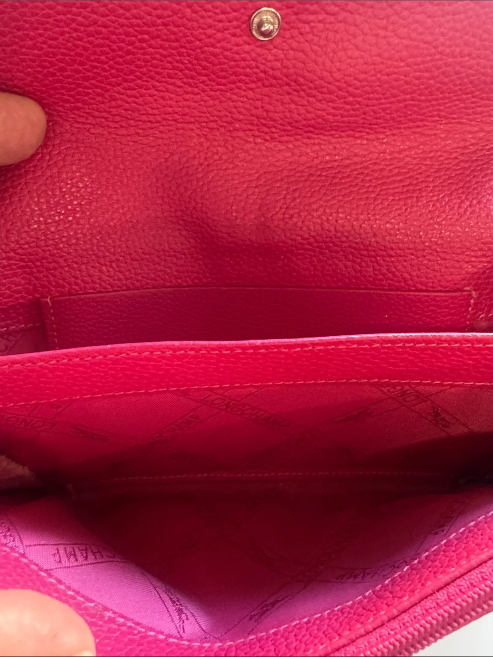 Longchamp Hot Pink Leather Clutch with Buckle Strap